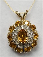 14K Yellow Gold Citrine & Diamond Estate Necklace