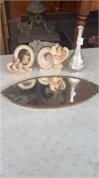 Small Oval Dresser Tray, Metal Vase, Frames