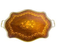 Ornate brass trim Inlaid Wood Serving tray
