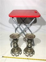 Folding tray and candlesticks.