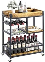 aboxoo Bar Cart Wine Glass 3 with Basket Tier Home