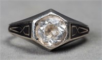 Art Deco Silver Cubic Zirconia Enamel Ring