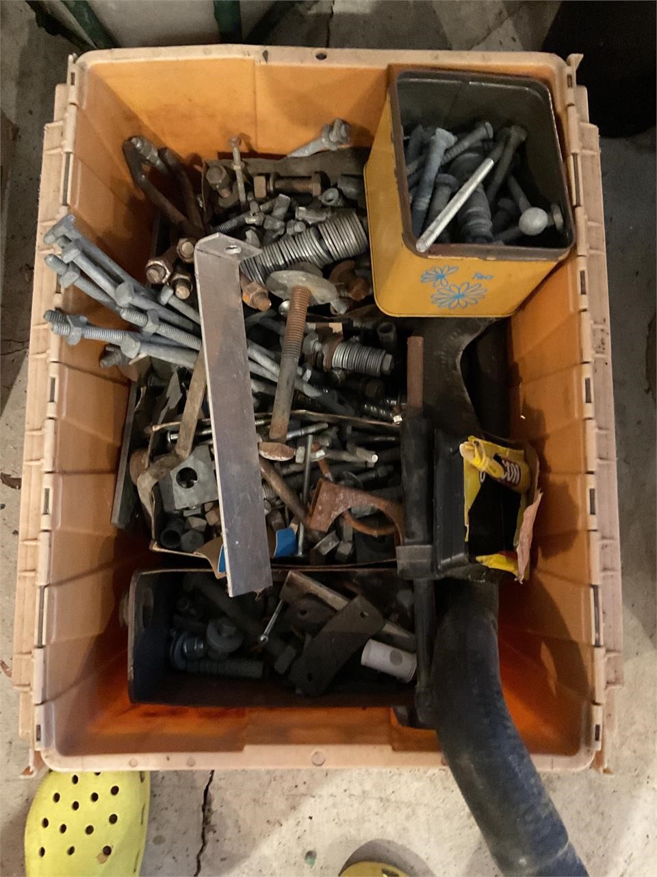 Tote lot full of heavy duty screws etc