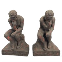 Chalk-ware THE THINKER Painted Vintage Bookends