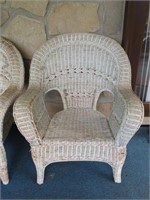(3) WHITE WHICKER ARM CHAIRS