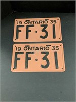 2 Ontario License Plates 1935- Refurbished Pair
