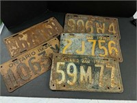 5 Ontario License Plates 1922 - 1946 -All Original
