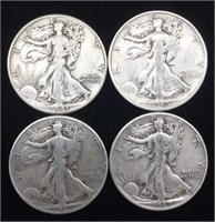 4- Walking Liberty Half Dollar Silver Coins