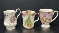 3 English Bone China Mugs