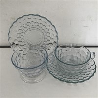 2 BLUE BUBBLE DEPRESSION GLASS TEACUPS