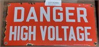 DANGER HIGH VOLTAGE PORCELAIN SIGN