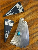 Native American Sterling Pin & Ceramic Earrings