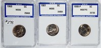 1960, 1981 & 1999-P  Jefferson Nickels  MS