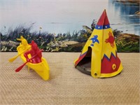 1950's Teepee and Canoe with Indians Set Teepee