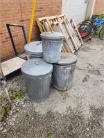 4 galvanized cans with lids
