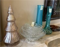 Group of Pressed Glass Bowl, Flower Vases, and Gla