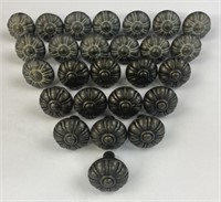 (26) Brass Gray assorted finish knobs 1”x 1”