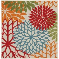FM7027 Floral Green 5'3" x 5'3"square Area Rug
