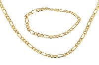 10K GOLD FIGARO CHAIN WITH MATCHING BRACELET, 8.4g