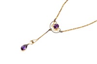 ANTIQUE 9K GOLD AND AMETHYST NECKLACE, 3g