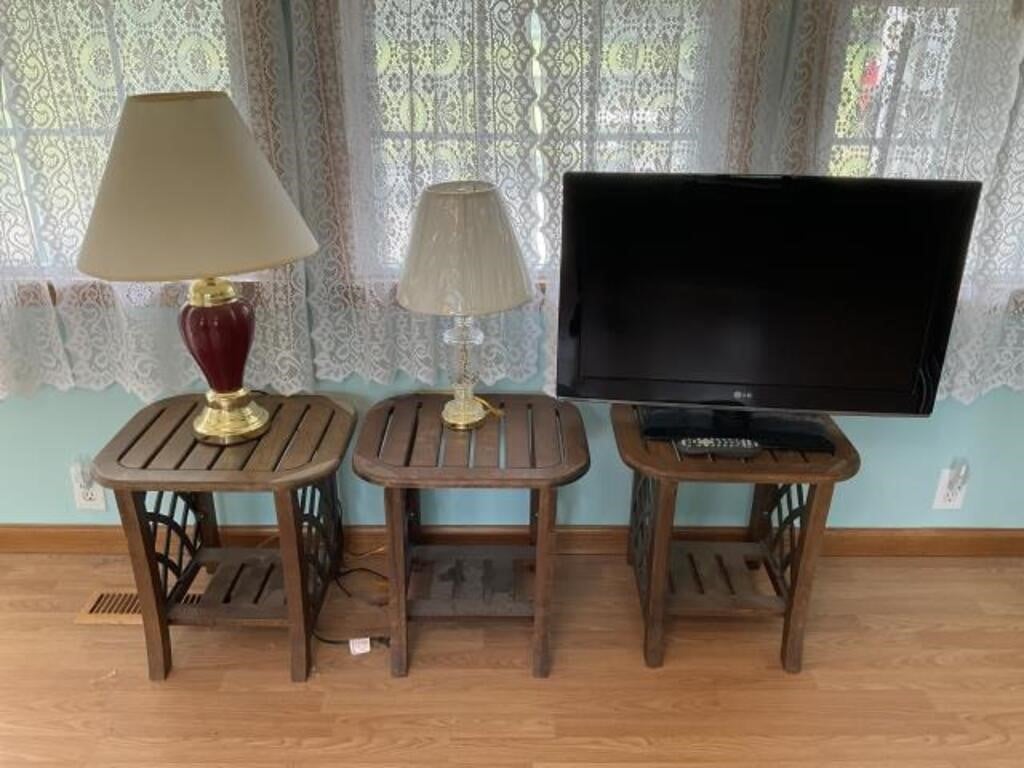 3-Wood End Tables, 2- Lamps , 1- T.V.