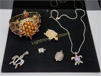 MIXED STERLING AND COSTUME SEA TURTLE JEWELRY