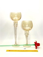 (2) Tall Glass Candle Holders - Tallest Measures