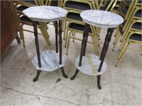 PAIR MARBLE TOP PLANT STANDS-ONE AS IS