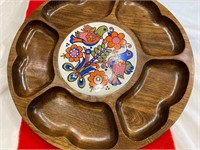 Wood & Tile Lazy Susan Snack Tray