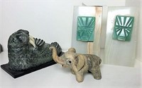 Stone Bookends with Animal Figures