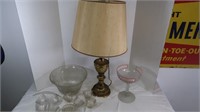 Brass Light & Misc Glassware