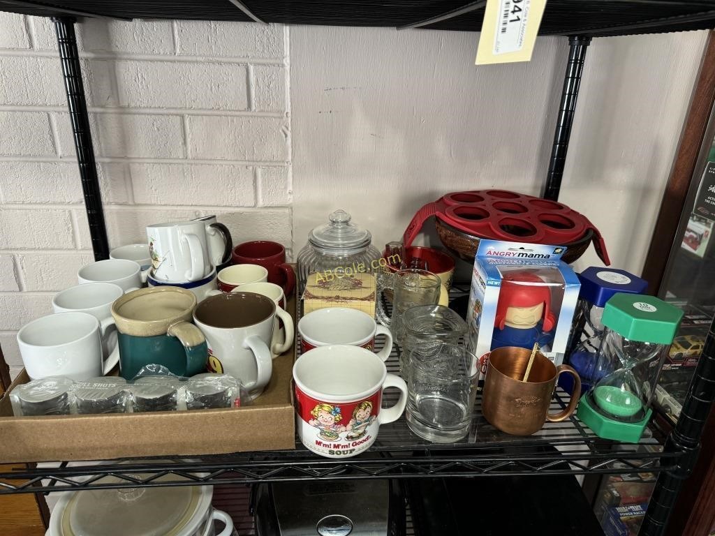 Variety of coffee mugs, Campbell's soup mugs,