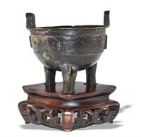 Chinese Bronze Ding w/ Stand, Ming or Earlier