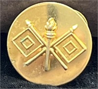 Vtg US Signal Corps Collar pin; 25mm Brass Clutch