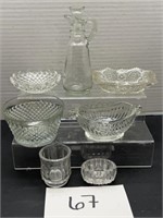 Vintage clear glass lot; soap dish & more