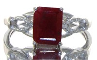 Emerald Cut 2.14 ct Natural Ruby & Diamond Ring