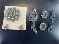 Blue crystal rhinestone brooches earrings