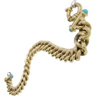 14K Yellow Gold Curb Link Turquoise Bracelet