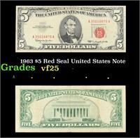 1963 $5 Red Seal United States Note Grades vf+