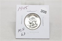 1945 MS63 Silver Washington Quarter