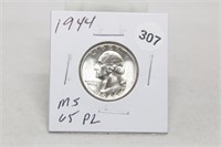 1944 MS 65 PL Silver Washington Quarter