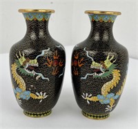 Pair of Chinese Cloisonne Vases Dragons