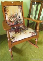 Oak Upholstered Antique Rocker