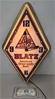 1977 Blatz Beer Lighted Advertising Clock/Sign.