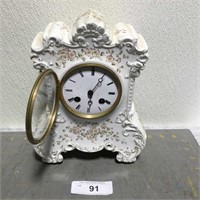 Vintage porcelain mantel clock, white