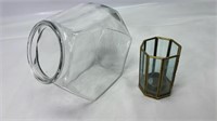 Glass container with candle holder