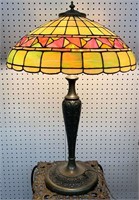 Leaded Art Glass Parlor Lamp With Brass Base