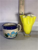 Yellow Ruffled Vase & Sm Ceramic Pitcher