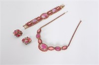 Vintage Pink Rhinestone Necklace/Bracelet/Earrings