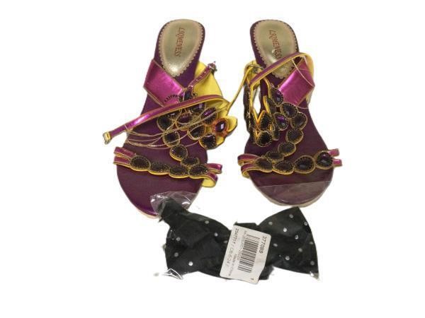 Purple & Gold Wedge Sandals with Bow Tie